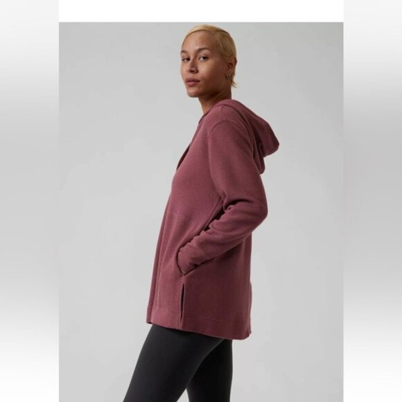 Athleta Coaster Luxe Waffle Hoodie Top Tawny Rose‎ Large - Picture 2 of 8